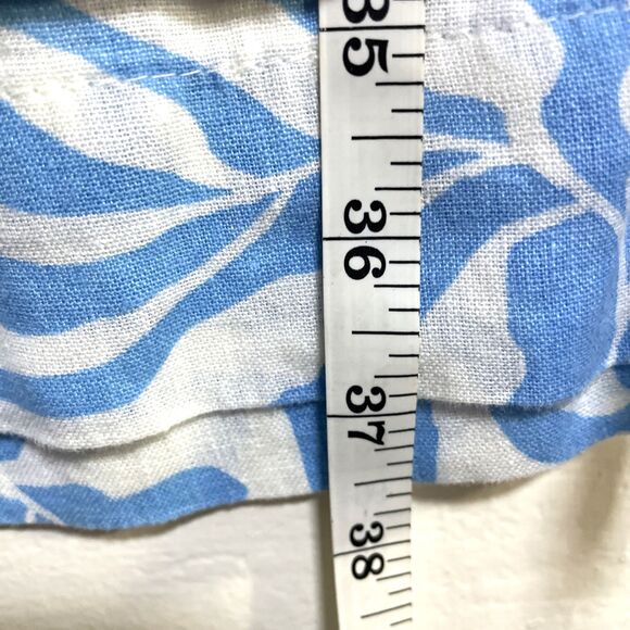 Tahari Women's 100% Linen Blue White Cropped Pants Wide Leg Geometric Sz Medium - Picture 8 of 10